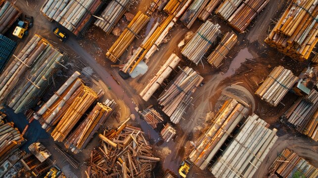  Overhead perspective of logging activity in tropical forests, exposing human impact on ecosystems