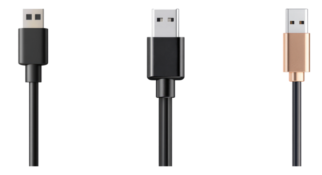 USB C type charging cable isolated on transparent background, Set of