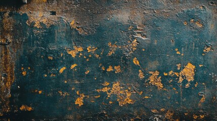 Close-up of a dark teal metal surface with patches of rust and peeling paint.