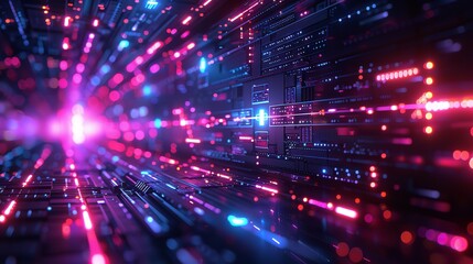 Fototapeta premium Futuristic flyer background with digital elements and neon accent, perfect for technology background