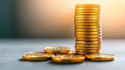 Stack of coins on gradient background, concept of growth