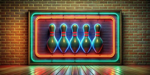 Obraz premium Vintage neon sign for a retro bowling alley , retro, neon, sign, bowling alley, vintage, 1950s, nostalgia
