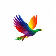 Obraz premium Colorful abstract illustration of a soaring bird with vibrant rainbow feathers.