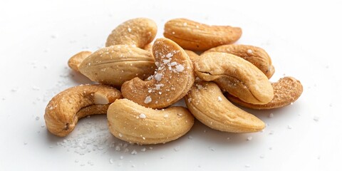 Obraz premium Salted Cashew Nuts Isolated on White Background - Top View