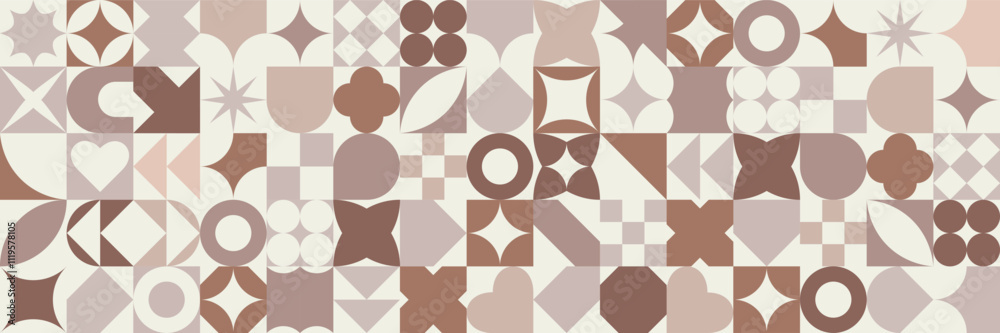 Aufkleber Mocha Mousse color background 2025 Year. Seamless coffee color pattern in Geometric style. Brown abstract shapes background in swiss style. Vector illustration