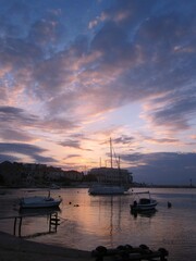 Beautiful colours over the harbour, during sunset on Brac island
