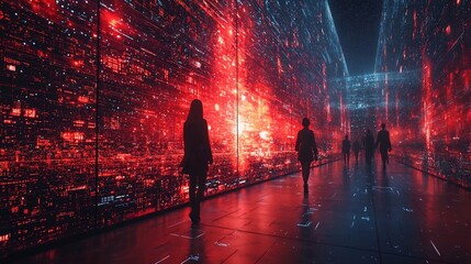 Futuristic Wholesale Market with Holographic Product Displays and Digital Comparison Shopping