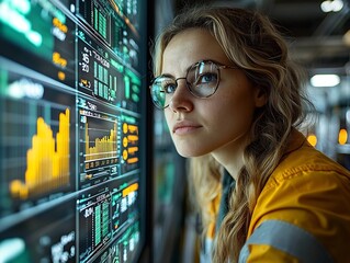 Businesswoman Analyzing Digital Interface for Bulk Inventory Forecasting and Demand Planning in Wholesale Business