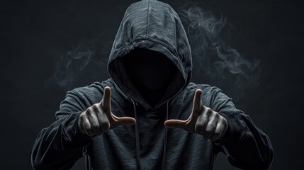 A hooded hacker with a menacing aura.