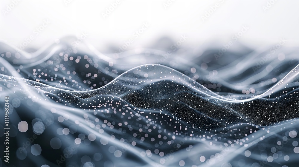 Poster dynamic wave with connected dots and lines on a white background digital wave background.