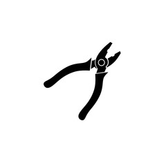 Vector illustration of pliers icon silhouette isolated on white background. Ideal for tool related projects or industrial themed presentations.