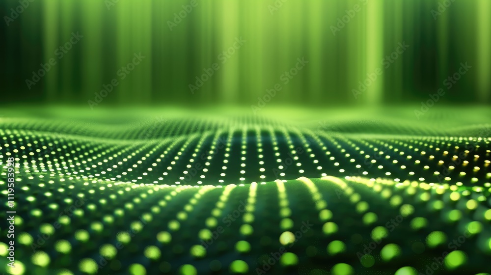 Poster green background with a network grid and dots, a technology concept, vector illustration, detailed, 