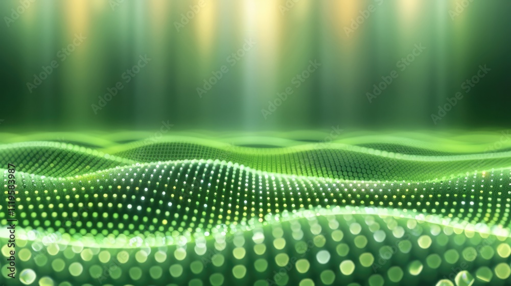 Poster green background with a network grid and dots, a technology concept, vector illustration, detailed, 