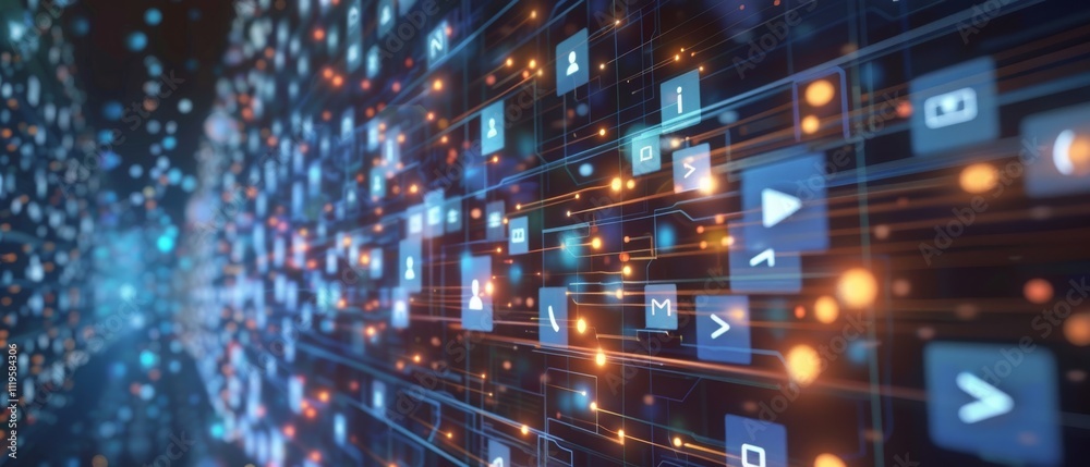 Wall mural abstract digital data streams weave a mesmerizing tapestry of light and connections, showcasing high