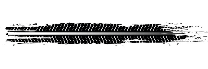 Grunge tire track, wheel braking marks. Truck, car or motorcycle tread pattern silhouette. Auto race, motorsport, speed racing design element. © firman