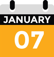 January 7 Calendar Day or Calender Date for Deadlines or Appointment. Calendar vector icon. Deadline. Date. 
