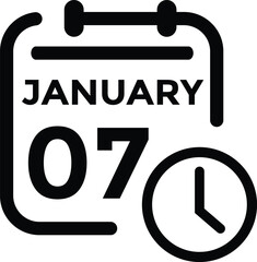 January 7 Calendar Day or Calender Date for Deadlines or Appointment. Calendar vector icon. Deadline. Date. 
