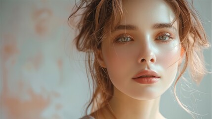 Fototapeta premium Beautiful woman, light color background.