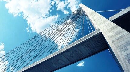 A low-angle shot of a bridge against a blue sky, representing civil engineering concepts.