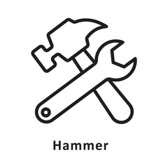 Hammer Vector Outline Icon. Eps 10 File 