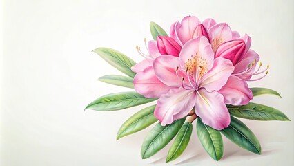 Obraz premium Delicate Pink Rhododendron Blossom with Lush Green Foliage