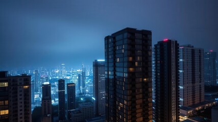Obraz premium A modern apartment at the top of a luxury condo building with a stunning view of the city skyline, condominium, modern