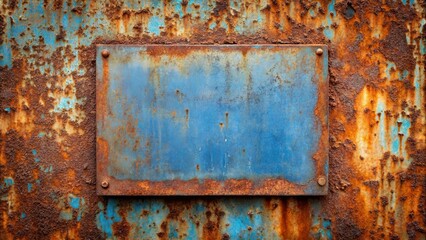 Rustic Blue and Orange Patina Metal Texture with a Rectangular Panel