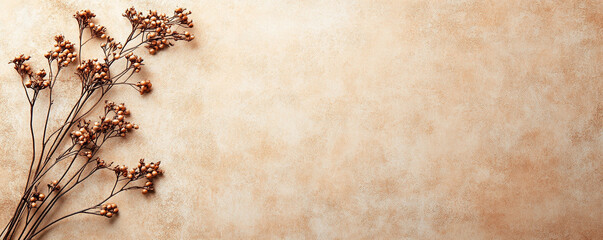Dried flowers arranged elegantly on a textured brown background, perfect for design.