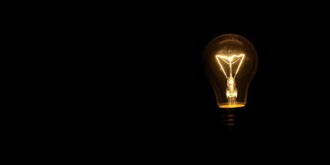 Bright glowing light bulb on a dark black background, concept, energy, dark
