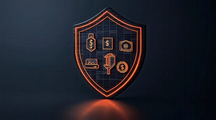 Protecting financial security with neon emblems in digital design