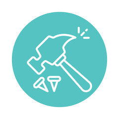 Hammer And Nail Vector Gylph circle Outline Icon. Eps 10 File 