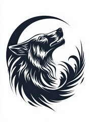 Logotype wolf, logotype stylized polar wolf with the moon, isolated on white background