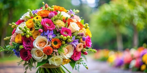 Obraz premium Fresh, lush bouquet of colorful flowers for wedding ceremony, wedding, ceremony, bouquet, flowers, colorful, fresh