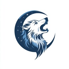 Logotype wolf, logotype stylized polar wolf with the moon, isolated on white background