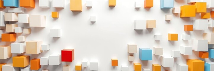 Randomly shifted white cube boxes forming a modern and abstract background with copy space, cubes, copy space, shifted