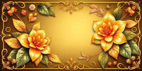 Elegant background design featuring intricate gold flowers and leaves, leaves, texture