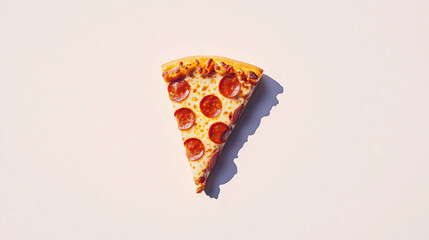 Delicious pepperoni pizza slice displayed on a white background set against a bright light for an appetizing and inviting appeal