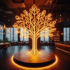 22 Neon Tree A branching neon structure with a warm golden glow