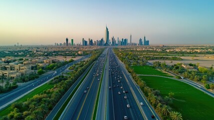 drone photo of a street in a saudi arabian city