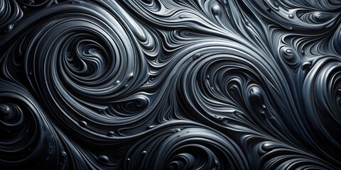 Obraz premium Abstract black acrylic background with swirling textures and depth of layers, art, design, painting, texture, black
