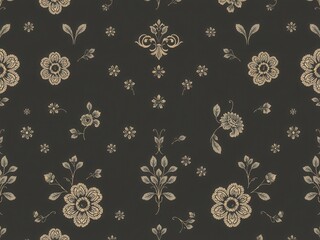 Obraz premium Seamless charcoal small floral elements wallpaper design with vintage style motifs, vintage, background