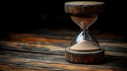 An hourglass rests on a textured wood surface, emphasizing the beauty of time flowing steadily