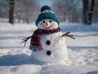 Obraz premium Snowman surrounded by snow