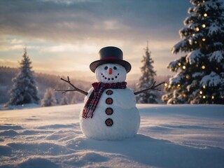 Obraz premium Snowman surrounded by snow
