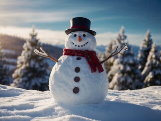 Obraz premium Snowman surrounded by snow
