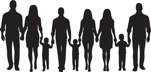 Large Happy Family Silhouette Clipart Image