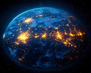 Obraz premium Futuristic Planet Earth Surrounded by Glowing Neon Rings Symbolizing Technological Advancements and