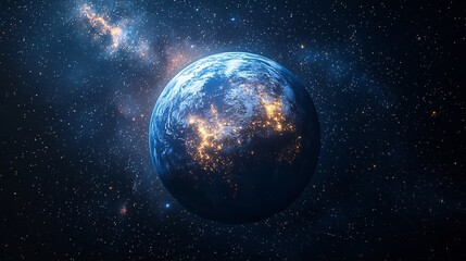Obraz premium Glowing Planet Earth Surrounded by Sparkling Stars and Swirling Galaxies in Cosmic Space