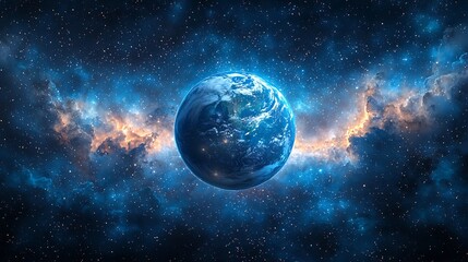 Obraz premium Glowing Planet Earth Enveloped in the Cosmic Expanse of Space and Galaxies
