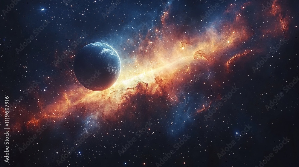 Canvas Prints cosmic view of earth and moon orbiting in harmony amidst distant stars and nebulae